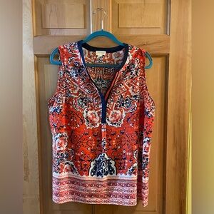 Lucy & Laurel Vibrant Orange and Navy Tank Top